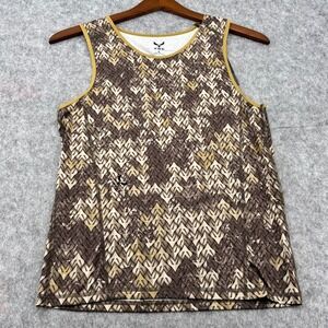 VOG Wood Performance Tank Top Brown Tan Geometric Arrow Pattern Womens Large NEW